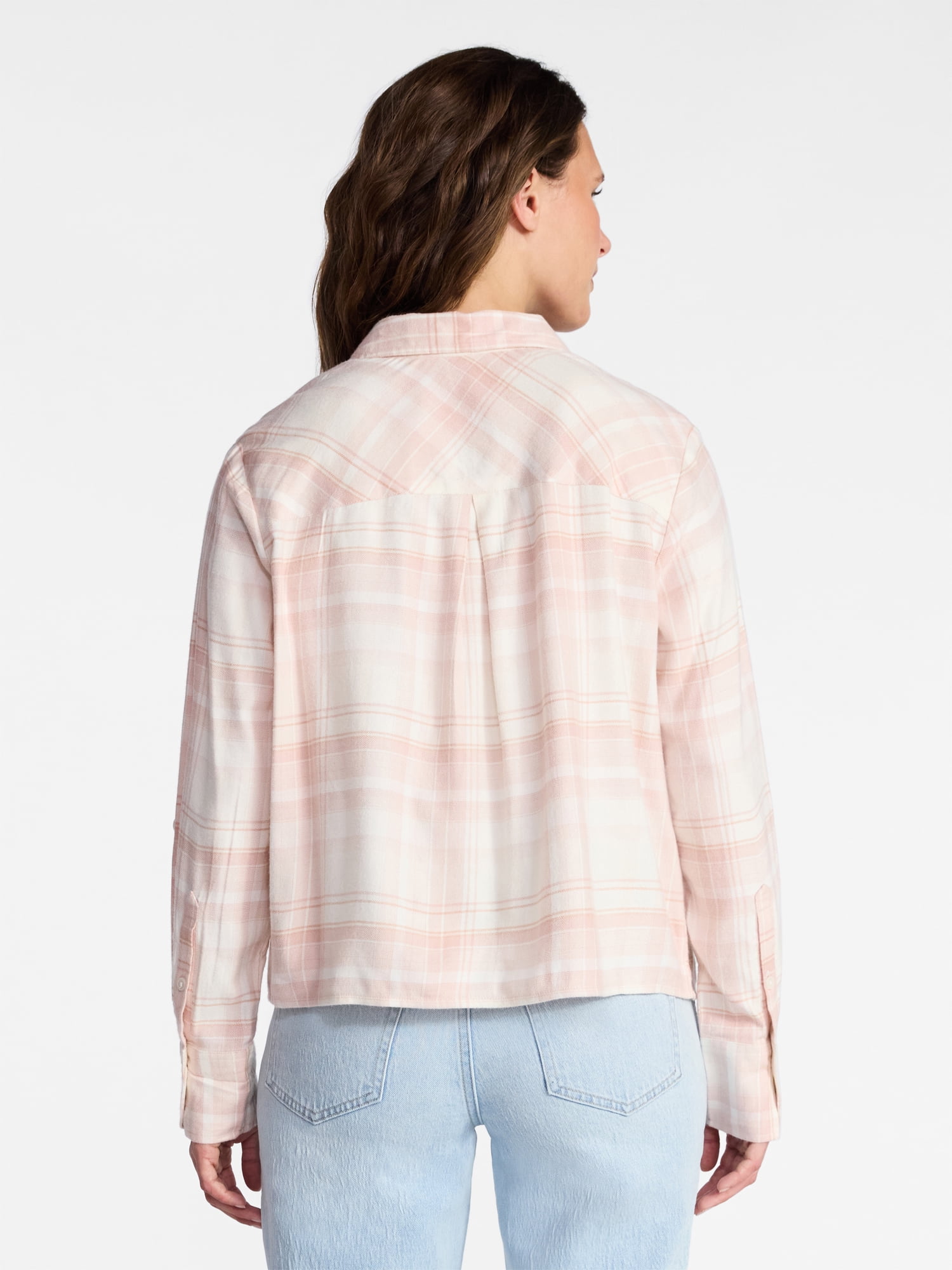 Time and Tru Women's Cropped Flannel Shirt, Sizes XS-XXXL