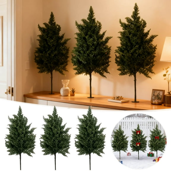 Greenry Christmas Decoration Pick, 24 inches, Artificial Cedar Topiary Ball Tree, Set of 3 Outdoor Faux Plants UV Resistant Fake Bushes Shrubs for Garden, Yard, Porch, Patio Decor