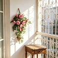 thumbnail image 6 of Artificial Rose Hanging Basket Flowers for Outdoor Indoor Decor, Faux Rose Bush with Woven Basket, UV Resistant Fake Plant for Porch Patio Balcony, Home Ornaments for Spring Summer, 6 of 6