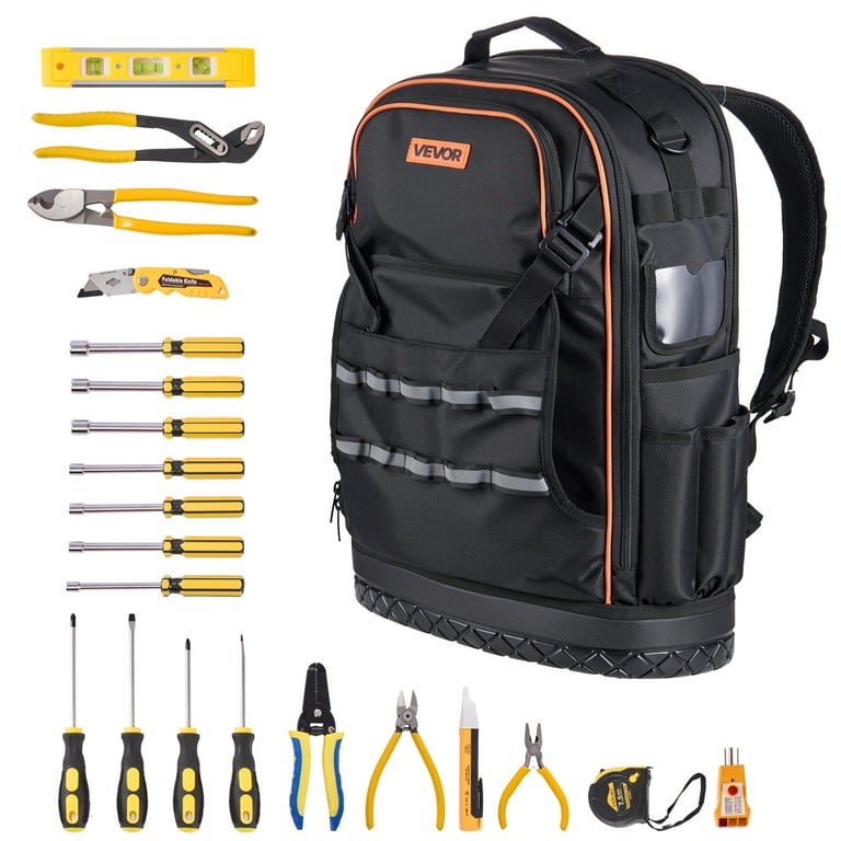 best backpack for laptop and tools VEVOR Tool Backpack with Tools, 65 Pockets, Heavy-duty Tools Storage  Organizer Bags with Laptop Compartment & Molded Base, Electrician Jobsite  Backpack for Electrician, Repairman, and HVAC Techs