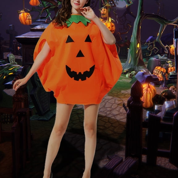 FASHOFT Adult Pumpkin Halloween Outfit Set With Bag Hat Holiday Party Stage Performance Cosplay Fancy Dress Up Prop Halloween One Size