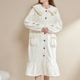 thumbnail image 3 of Defitshape Women's Long Sleeve Robe Winter Soft Fuzzy Plush Button Down Housecoat Floral Warm Fluffy Fleece Ruffle Frill Nightgown Cute Cozy Duster Robe Loungewear White Medium, 3 of 4