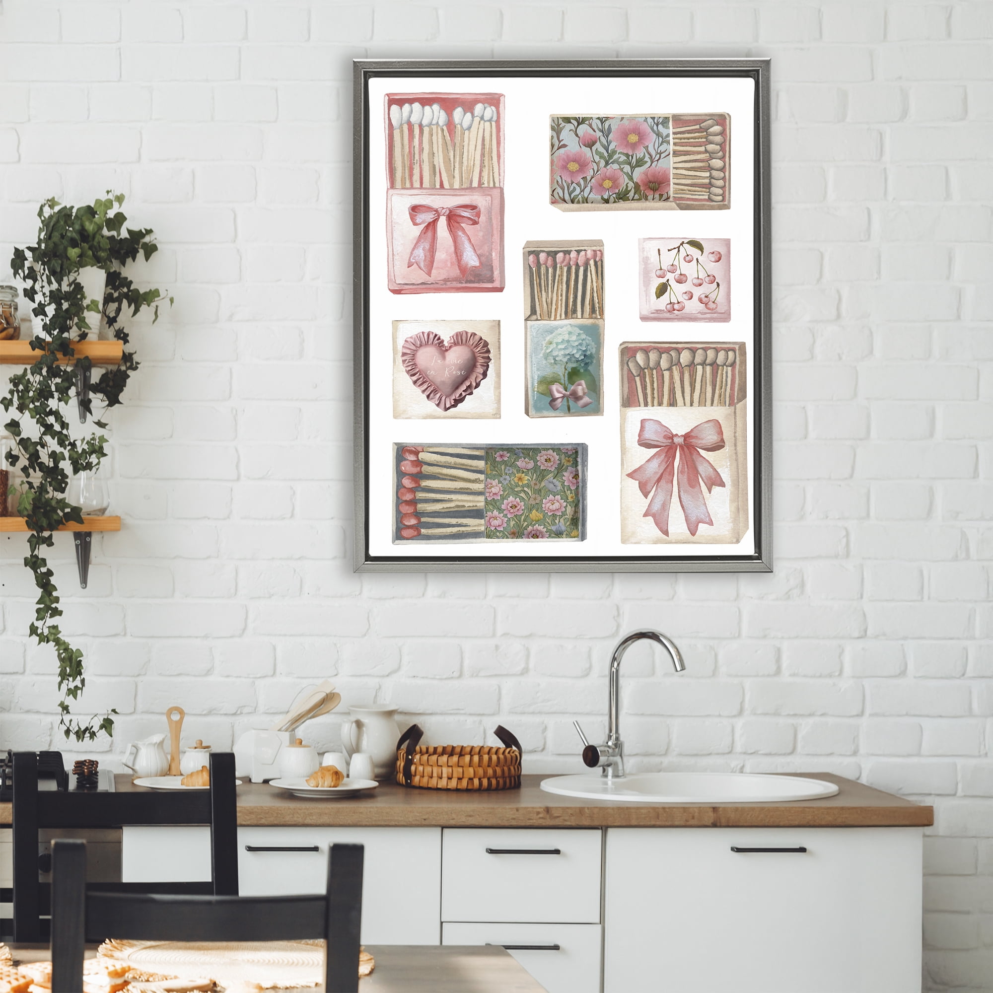 Stupell Industries Vintage Feminine Matchbooks Gray Framed Floater Canvas Wall Art, design by Elizabeth Medley