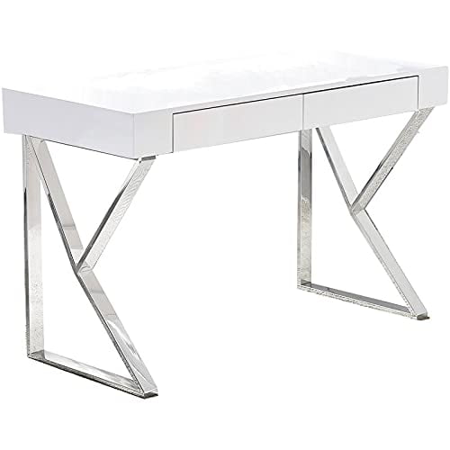 Best Master Furniture Benson High Gloss Modern Lacquer Home Office Desk, Silver Finish