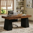 thumbnail image 3 of Fimind 55" Executive Desk, Mid-Century Modern Wood Office Desk, Black & Brown Computer Table Workstation, Home Office Writing Desk or Small Conference Table, 3 of 9