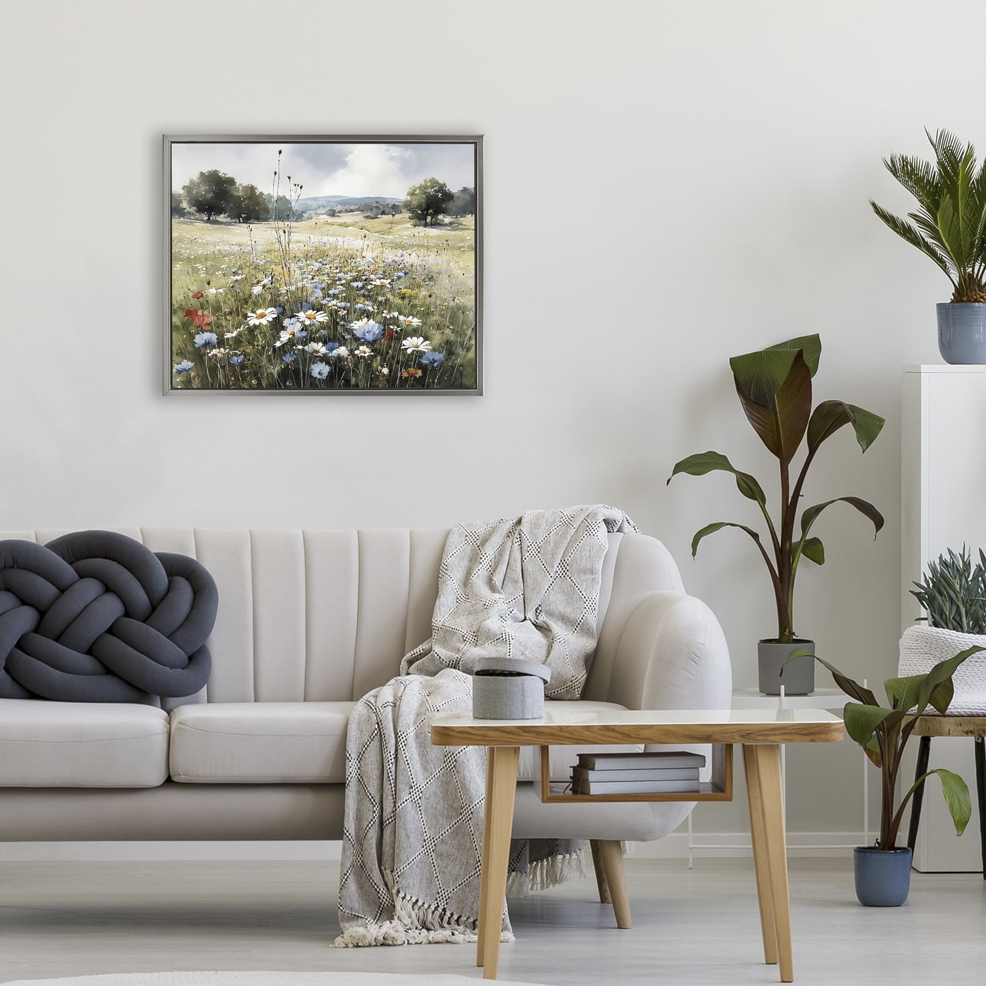 Stupell Industries Calm Meadow of Wildflowers Gray Framed Floater Canvas Wall Art, design by Franklyn Gregory