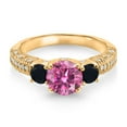 thumbnail image 2 of Gem Stone King 18K Yellow Gold Plated Silver Pink Moissanite Black Onyx and White Moissanite Engagement Ring for Women (1.72 Cttw, Gemstone, Round 7MM and 4MM, Size 5), 2 of 3