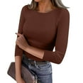 thumbnail image 2 of Women 3/4 Sleeve T Shirts Rib Knit Slim Fit Tops Basic Tee 2026 Fall Outfits Casual T-Shirt Underscrubs Layer Clothes Coffee 3XL, 2 of 5