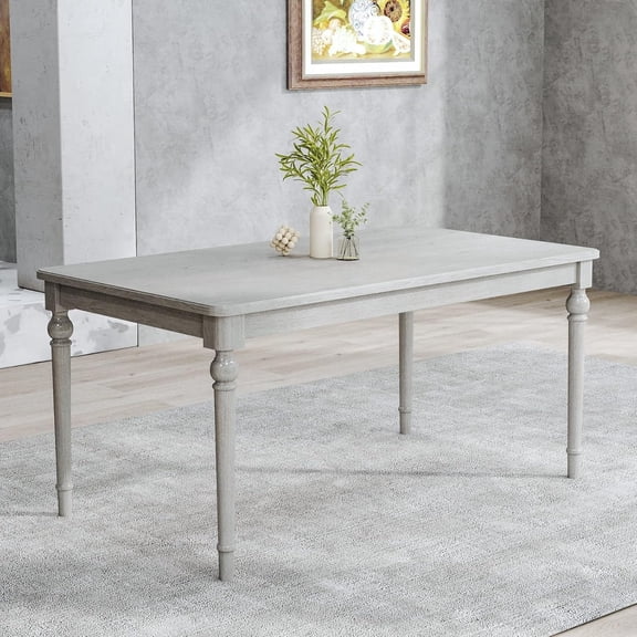 UNBRAND 63" Farmhouse Wood Dining Table for 4-6 People, Rectangular Kitchen Table with Classic Turned Legs, Rustic Traditional Dinner Table for Kitchen & Dining Room, Light Grey