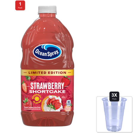 1 Pack | Ocean Spray Strawberry Shortcake Juice Drink, 60 Fl Oz Bottle (Pack Of 1) & 3x Disposable Cup