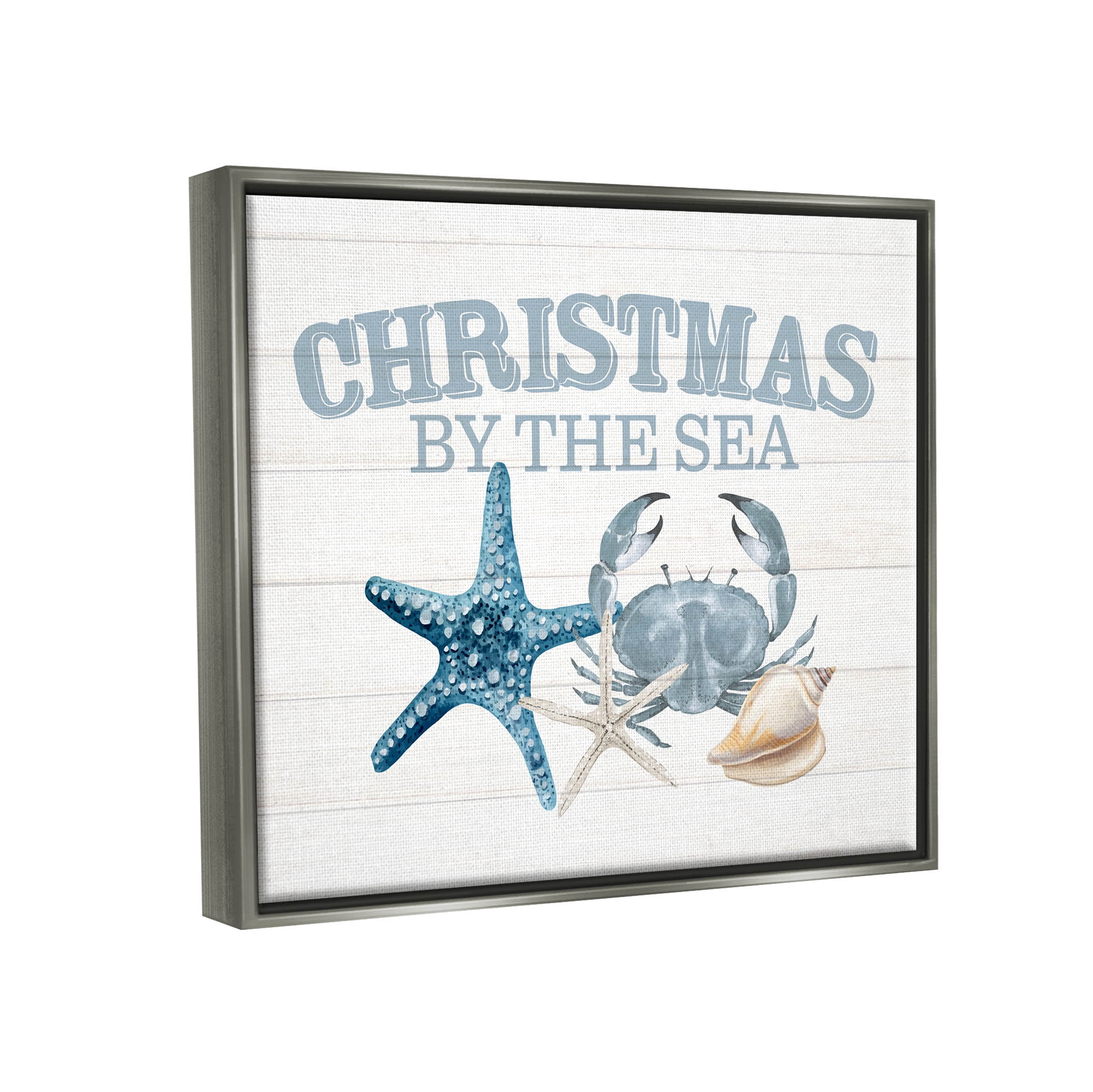 Stupell Industries Christmas By The Sea Nautical Graphic Art Luster Gray Floating Framed Canvas Print Wall Art, Design by Kim Allen