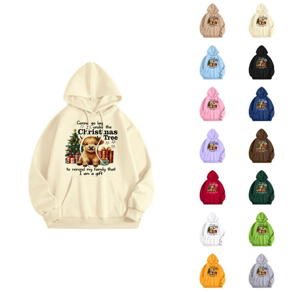Highland Cow Christmas Hoodies for Women 2025 Long Sleeve Western Country Graphic Hooded Sweatshirt with Pockets Pullover Top