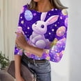 thumbnail image 2 of Easter Shirts for Women Bunny Egg Print Crew Neck Festival Graphic Tee 3/4 Sleeve Bunny and Eggs Printed Plus Size Tops Dark Purple M, 2 of 4