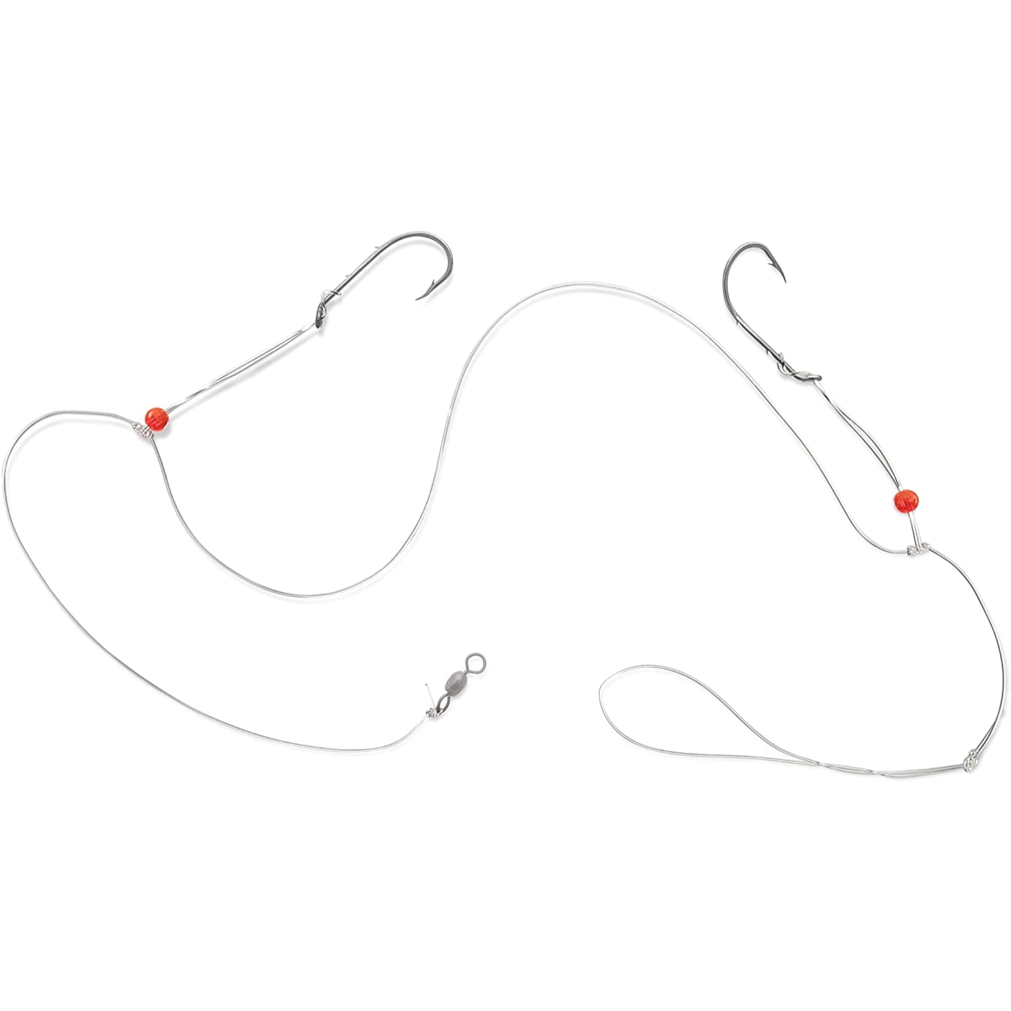 Sea Bass Rig  10 Pack - Hi/Lo – Mustad Size 3/0 Bait Hook - 60lb Heavy Duty - Hand Tied - Fluke & Porgy with 80lb Swivel & Sinker Loop at The Bottom