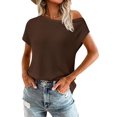 thumbnail image 1 of Remera PRETTYGARDEN de Punto con Hombros Descubiertos y Manga Corta Color Café Talle S, 1 of 9
