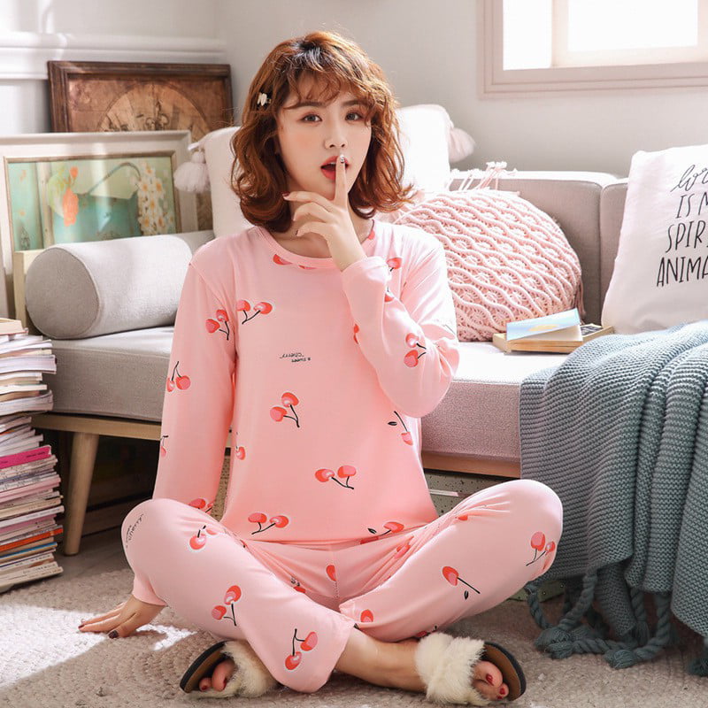 JIEYA 2-Pack Cotton Cartoon Printed Baby Girls Pajamas Set Long Sleeve High Waist Sleepwear
