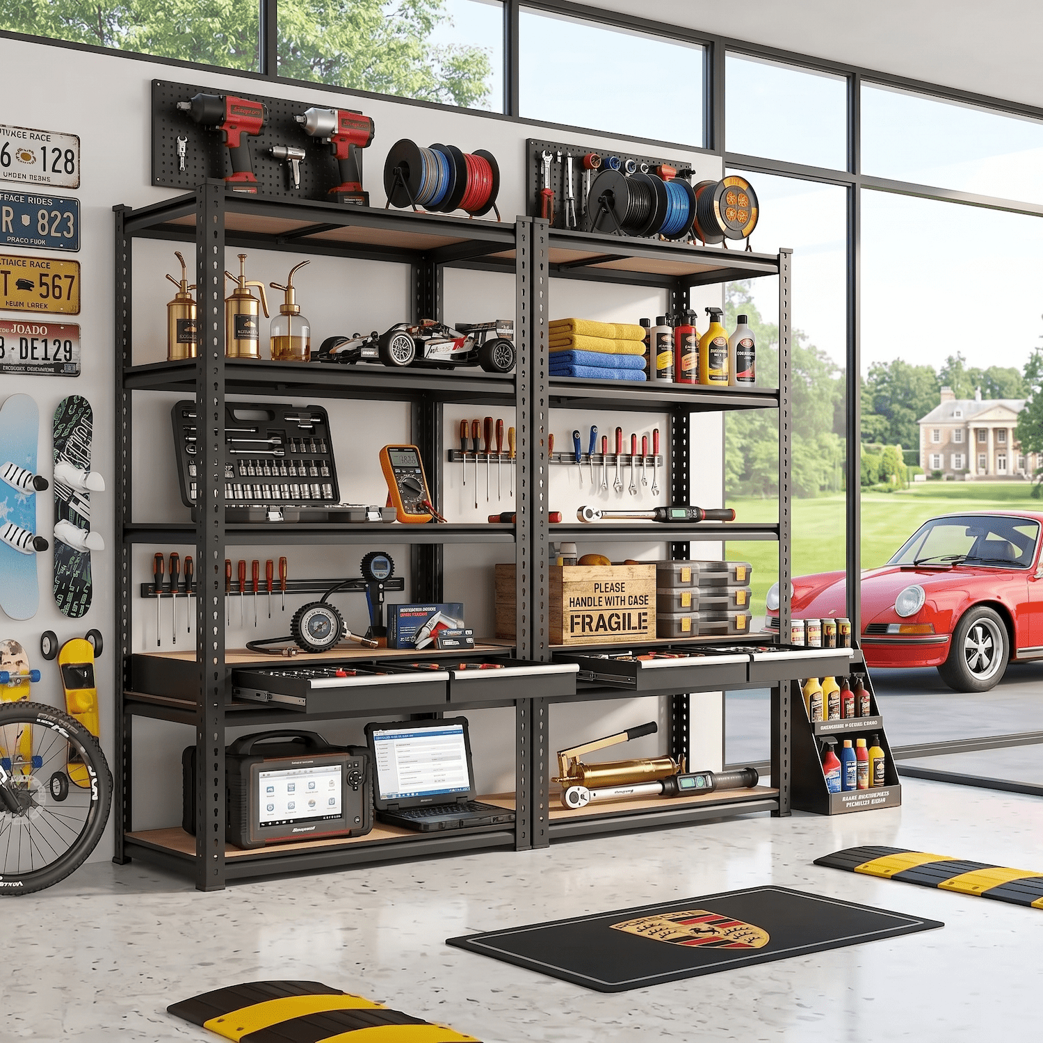 Xiweot Garage Shelving Unit Heavy Duty 2400 lbs, Garage Storage Shelves 5 Tier Adjustable Metal Storage Rack, Utility Shelves for Basement Pantry Closet Warehouse, Black 72" H x 35.5" W x 16" D