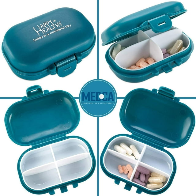 Compact Pill Box Organizer - Portable Waterproof Medicine Organizer and Daily Pill Container with Removable 4 Compartment Divider - Durable ABS Silicone Pills Case Fits Pocket and Purse, Pink