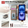 thumbnail image 3 of for iPhone 13 Pro Max Folio Flip Wallet Case, PU Leather Zipper Pocket Card Slots RFID Blocking Wristband Bracket, with Diamond Finger Ring Full Body Protection for iPhone 13 Pro Max - Brown, 3 of 10