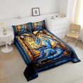 thumbnail image 4 of Western Dragon Kids Comforter Set Full Size,Blue Dragon Reading Book Bookshelf Bedding Set,Boys Girls Room Decor,Geometric Patchwork Abstract Down Comforter,Trippy Chic Duvet Insert,2 Pillowcases, 4 of 7