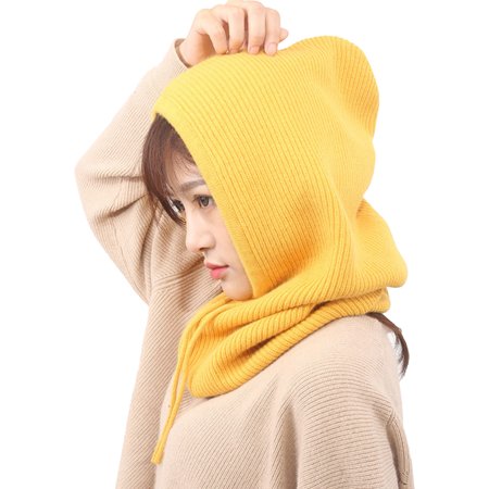 

Taize Solid Color Elastic Knitted Scarf Hat One-Piece Unisex Drawstring Knitted Neck Collar Cap Fashion Accessories