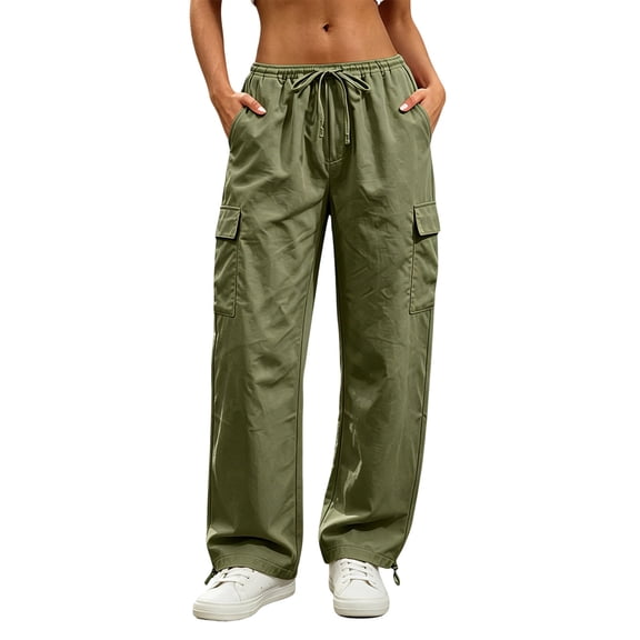 hoksml Women's Plus Size Loose Straight Leg Cargo Pants Elastic Waist Casual Work Trousers with Pockets