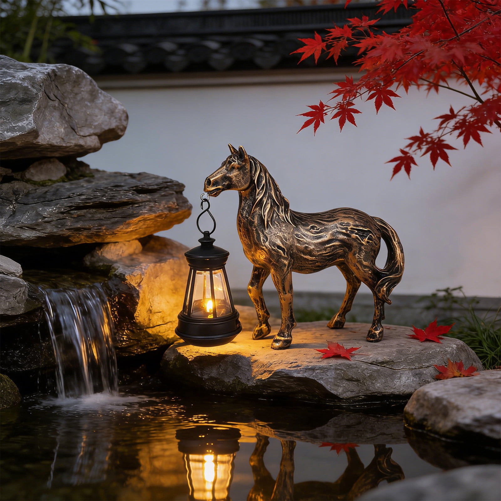 Clearance Outdoor Horse Statues with Solar Garden Light:Horse Garden Statues for Outside,Outdoor Figurine for Yard Art Lawn Ornaments Patio Balcony Home House - Birthday Gifts for Mom Dad