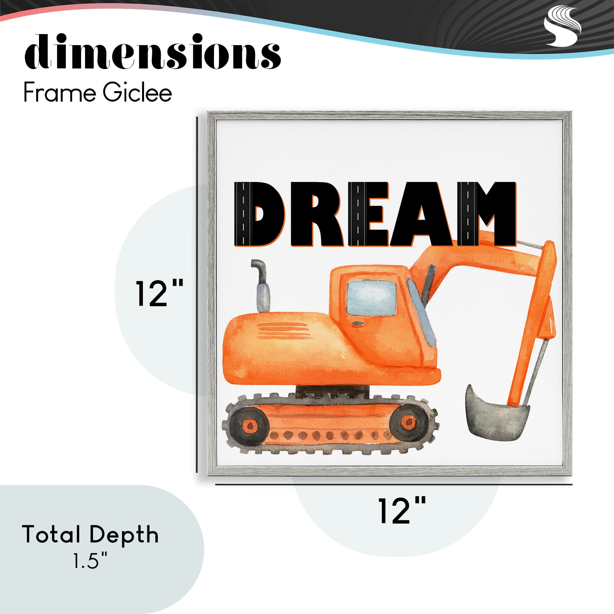 Dream with Orange Excavator Gray Framed Giclee Art, design by Kim Allen