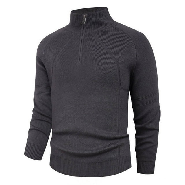 Yusimy Men's Casual Knit Sweater Solid Color Button Stack Collar Elastic Long Sleeve Pullover