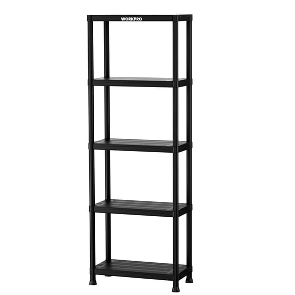 WORKPRO 5-Tier Plastic Storage Shelf, Black Freestanding Utility Organizer for Garage, Laundry Room & Basement