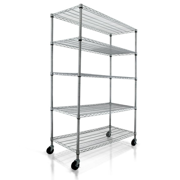 Crescent 4000 LBS Capacity, 36W 18L 76H Chrome, 5 Tier NSF Wire Shelving Rack for Storage in Garage Kitchen Bathroom Bedroom Bathroom, Heavy Duty Rolling Storage Shelfs with 4" Casters