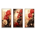 thumbnail image 2 of Designart "Vintage Sakura Scarlet Blossoms in Retro Japan II" Chrysanthemums Framed Wall Art Set Of 3 - Red Traditional Frame Gallery Set For Office Decor, 2 of 6