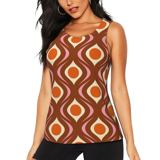 Balery 70's Retro Camiseta sin mangas estampada ligera para mujer, tops de entrenamiento sin mangas, camisetas de yoga transpirables de secado rápido.-Small