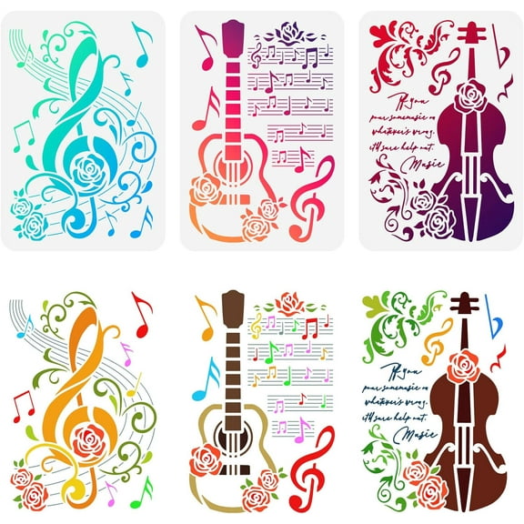 3PCS Music Notes Stencil 8.3x11.7 inch Plastic PET Stencil Sets Guitar Template Cello Stencil Notes Stencil Musical Score Template Large Stencil for Furniture Wall Floor