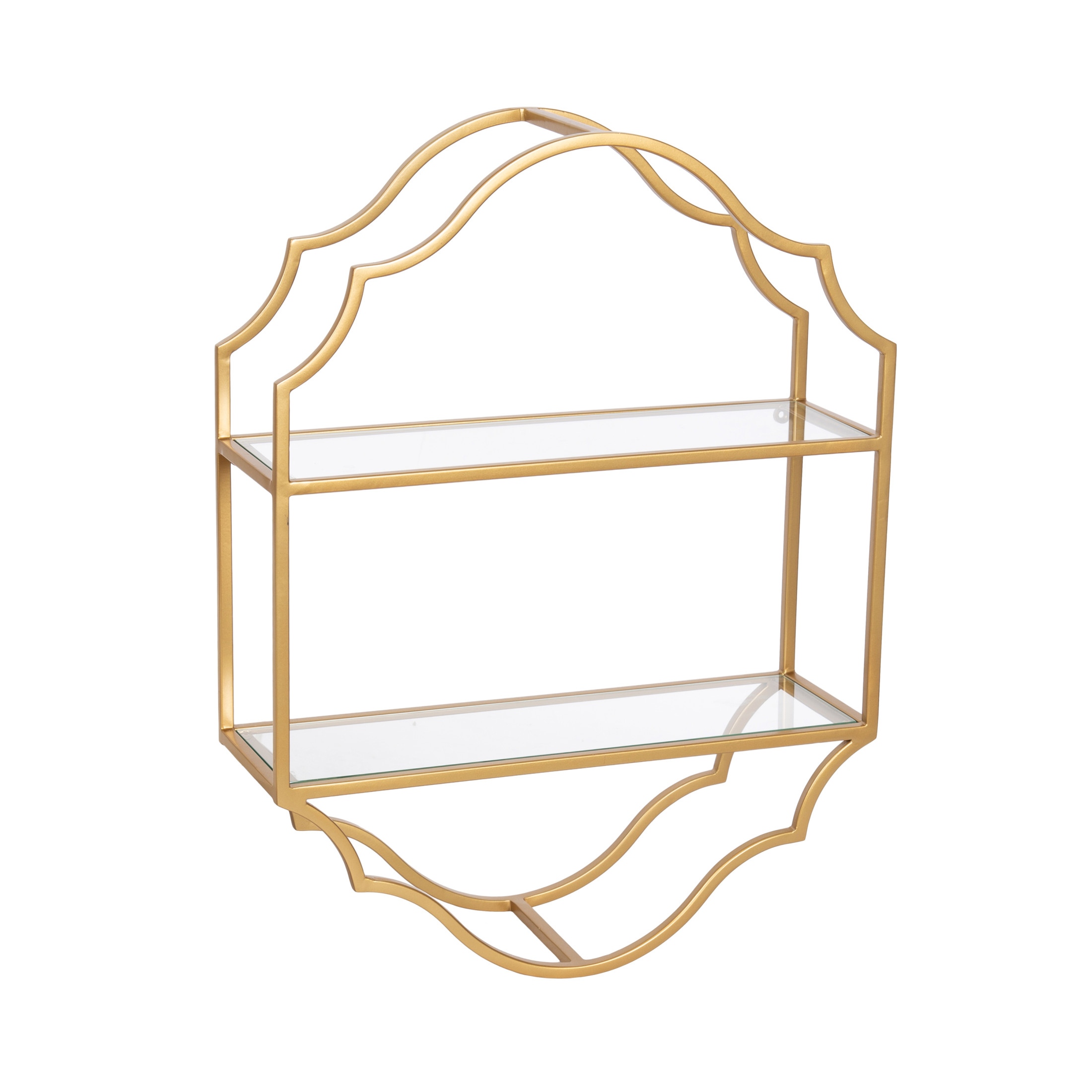Kate and Laurel Leanna Scalloped Two-Tiered Wall Shelf, 18 x 6 x 24, Gold, Decorative Floating Shelf Storage and Wall Organizer for Bathroom Over Toilet Storage or Display
