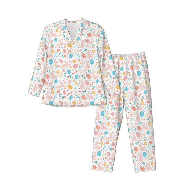 Balery Happy Easter Pijama para Hombre de Dos Piezas con Manga Larga, Conjunto de Dormir y Descanso Suave con Bolsillos-Small
