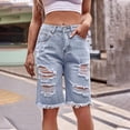 thumbnail image 6 of SELONE Workout Shorts Womens Skinny Denim Ripped Casual Worn-out Jeans With Washed Wool Hem Half Short Jeans for Everyday Wear Running Errands Going to Work Attending a Casual Event Light Blue XL, 6 of 6