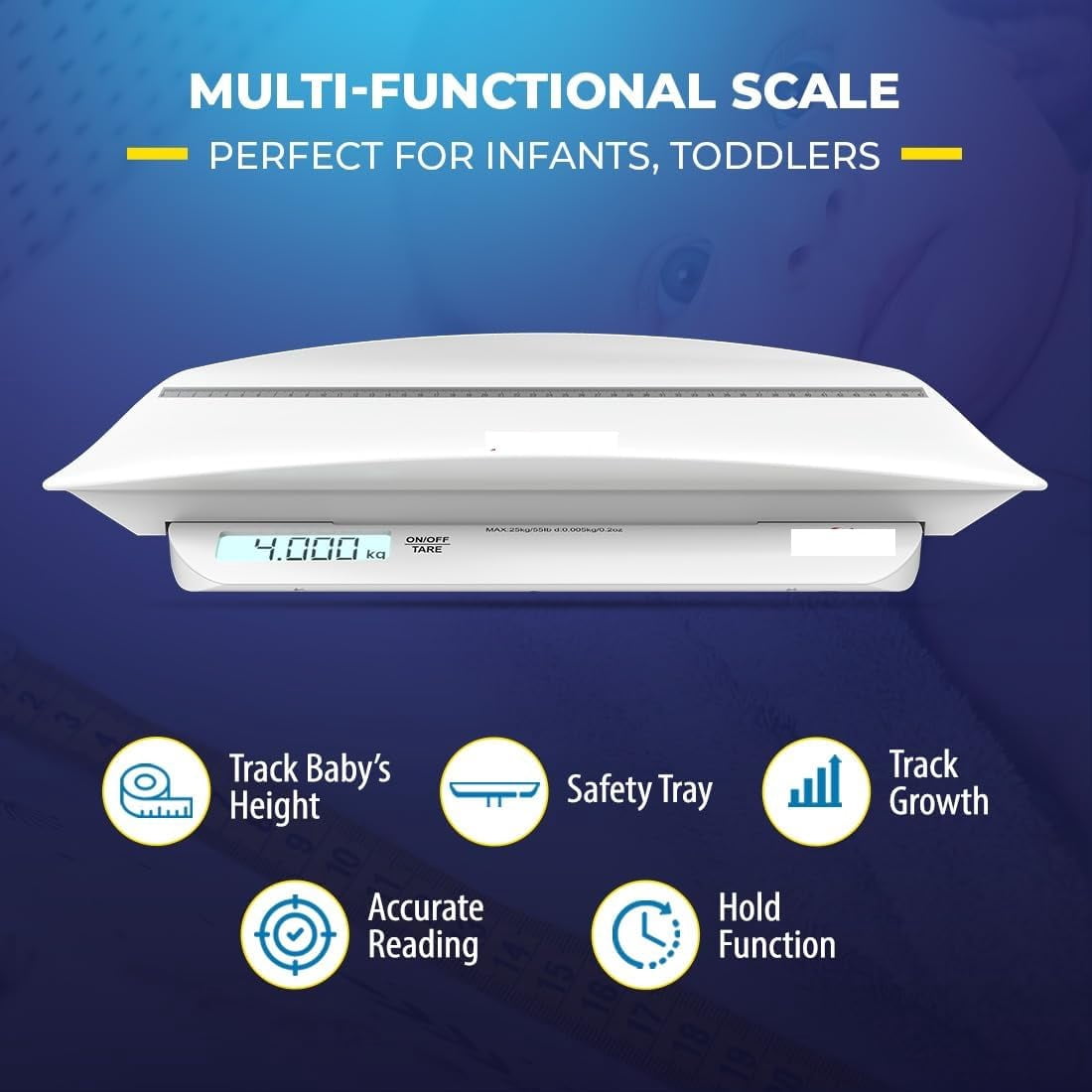 Digital Baby Weighing Scale with Height Meter & Baby Tray - Infant Weighing Machine - Up to 20Kg Weight Capacity - Accurate and Reliable Measurements