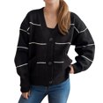 thumbnail image 2 of Jjayotai Women's Striped Cardigan Clearance, Long Sleeve Button Up Open Front, Knit Oversized Sweater Black M, 2 of 6