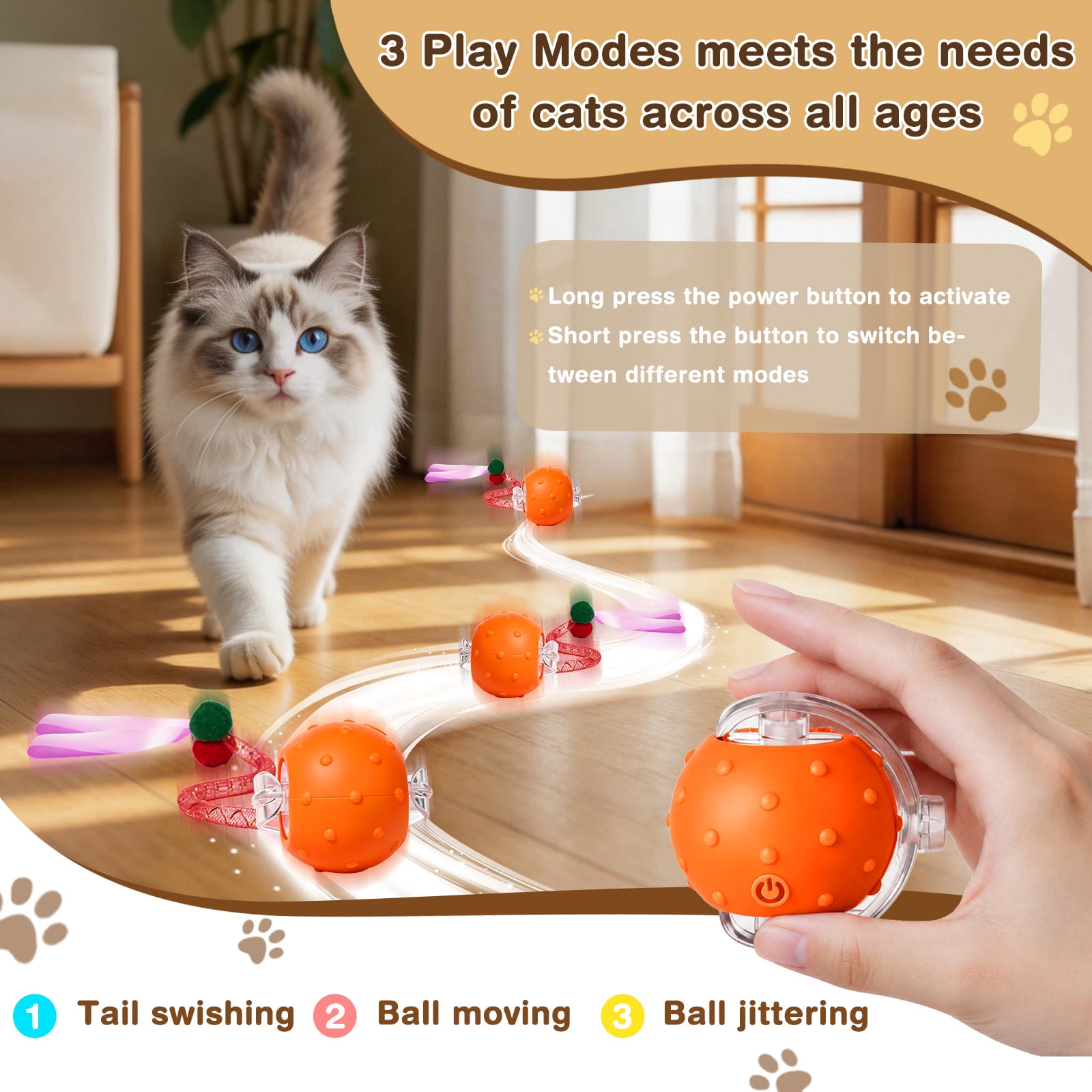 Risehigh Cat Toys for Indoor Cat Toy Smart Interactive Cat Toy Ball Rechargeable