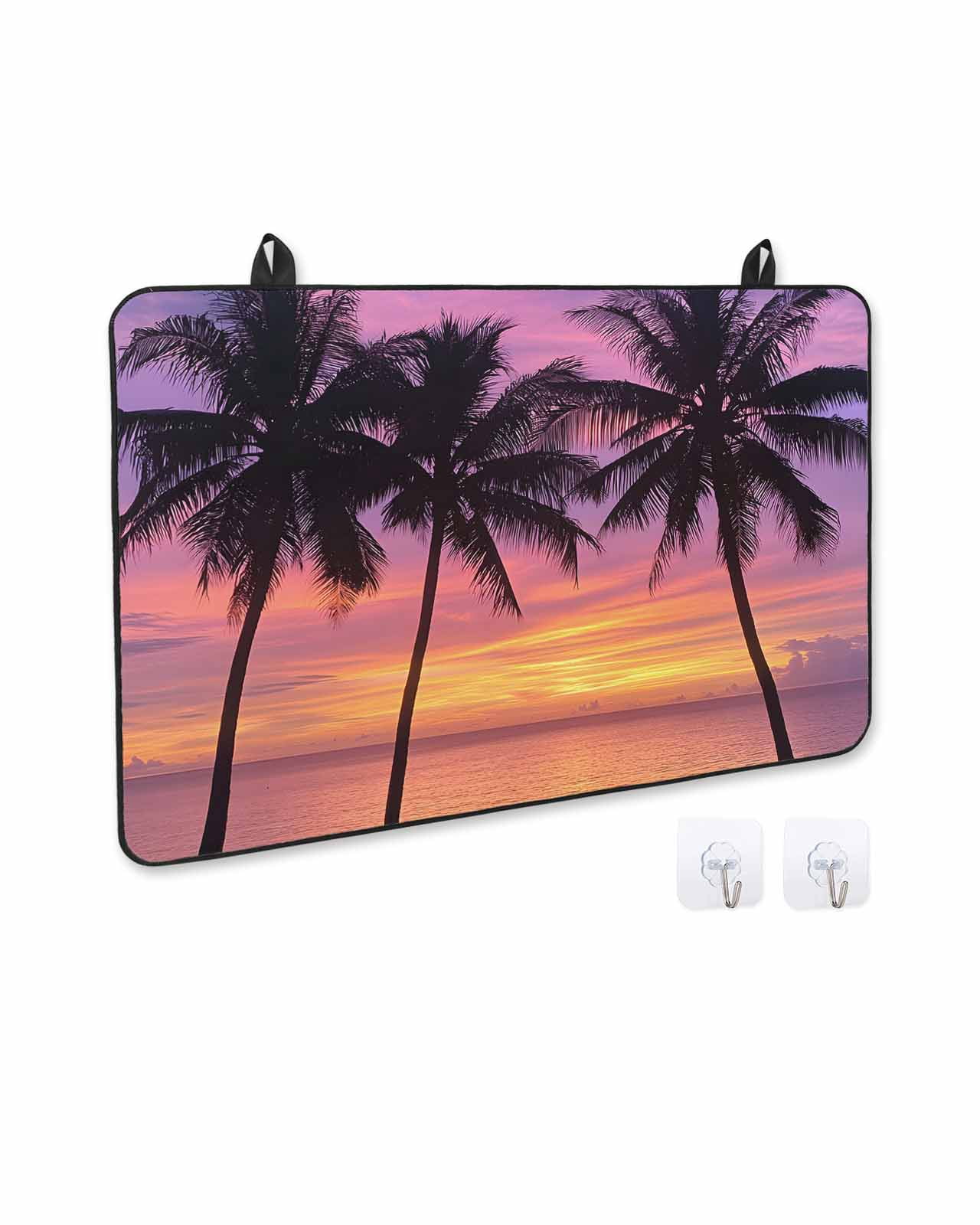 nqOlkjepod Large Induction Cooktop Protector Mat 24"x21", Ocean Sunset Stove Top Covers for Electric Stove, Summer Seashore Palm Tree Gradient Sky Stove Burner Cover Mats, Glass Top Stove Cover