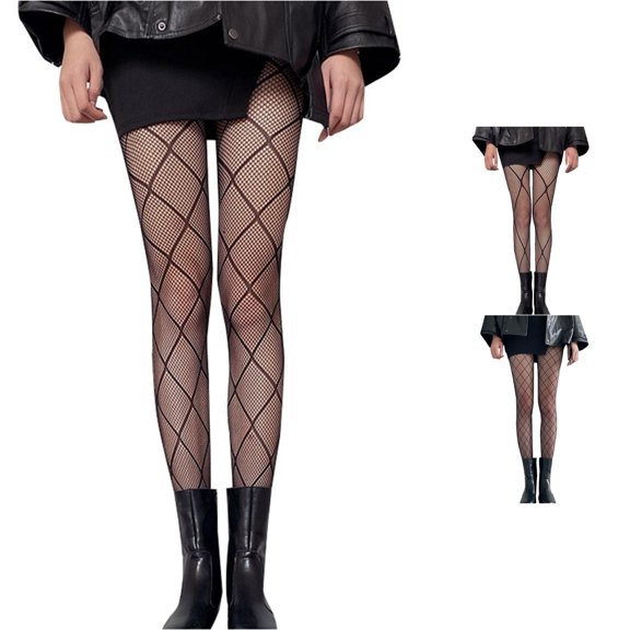 Gyujnb Women's Sheer Mesh Patterned Tights High Waist Footed Pantyhose Stockings