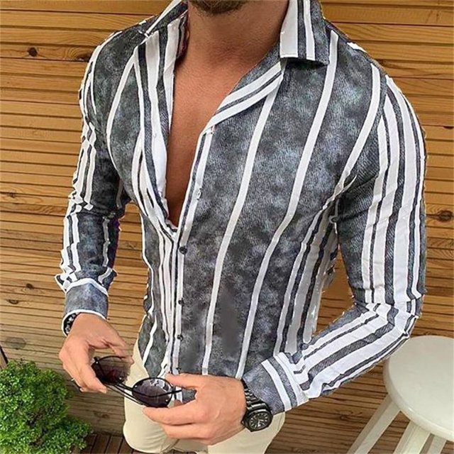 Ropa para hombre con estampado de rayas hawaianas, cuadros, bloques de color, estilo retro batik, manga larga, diseño de moda, nuevas blusas en tallas grandes