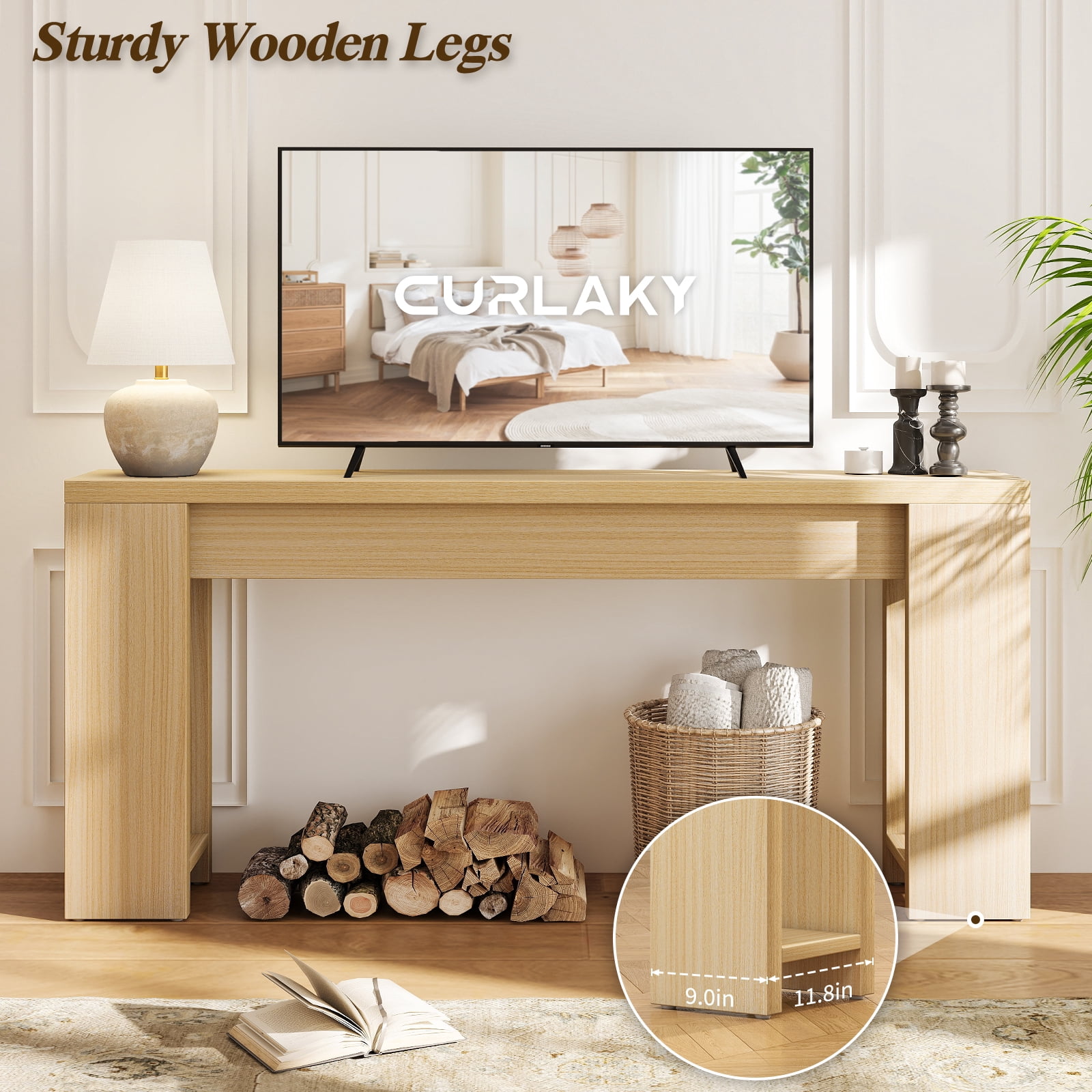 71 Long Console Table, Wood Farmhouse Entryway Table for Living Room,Narrow Sofa Table for Front Door,Entry, Hallway,Natural