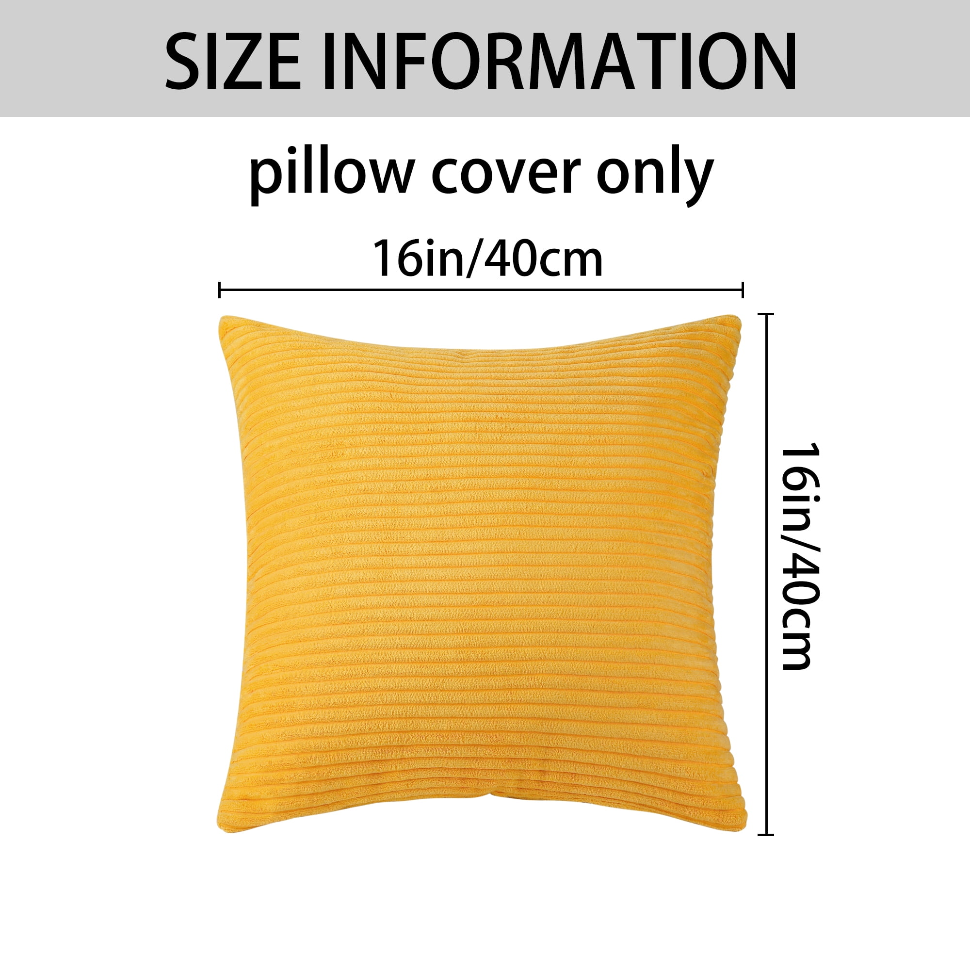 Unique Bargains Sofa Living Room Corduroy Decorative Throw Pillow Covers (2 Count) Yellow 16" x 16"