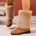 thumbnail image 3 of Pandaie Women Winter Snow Boots Puffy Chunky Low Heel Mid Calf Booties Comfort Fuzzy Fleece Lined Outdoor Dressy Shoes Brown 9, 3 of 8