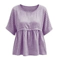 thumbnail image 4 of GUACER Womens Short Sleeve Gingham Tops Casual Round Neck Tiered Peplum Summer Loose Blouses, 4 of 8