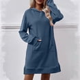 thumbnail image 5 of Brilliant Sweatshirt Dresses Women Plus Zip Collar with Pockets Women's Fall/Winter New Hooded Long Sleeve Pocket Split Long Sweater Dress Blue M, 5 of 6