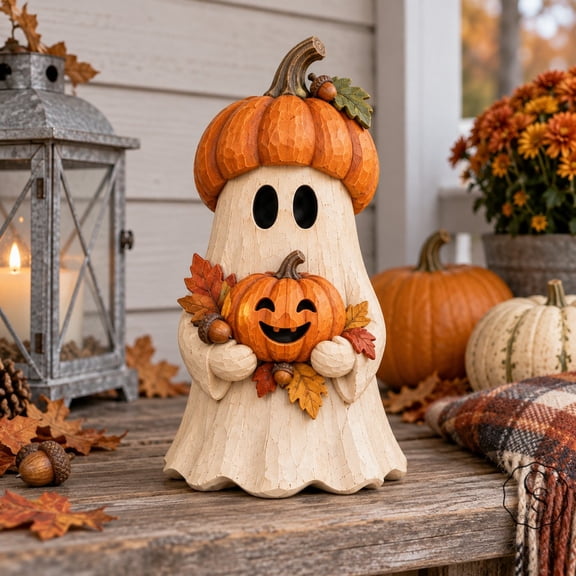 3-Layer Wooden Block, Halloween Pumpkin Ghost Shelf Decoration for Autumn Displays and Party Hosts