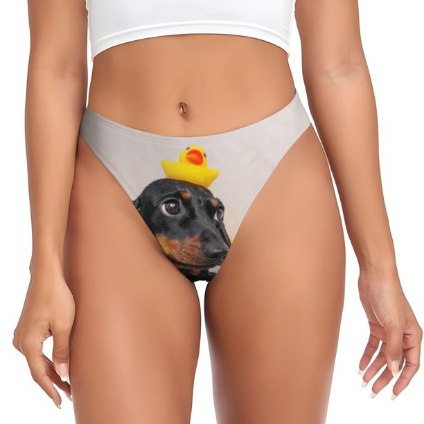 Balery Dachshund Sitting in Bathtub Tangas de Algodón para Mujer con Estampado – Ropa Interior Sexy, Transpirable, G-string-Large
